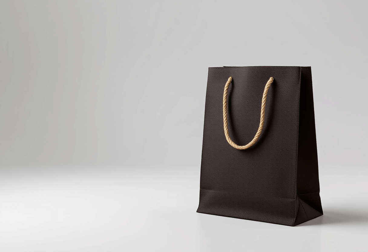 Petit sac cadeau en jute marron.